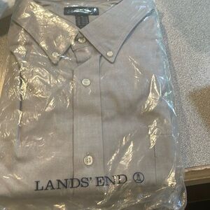 Land’s End 21x38 charcoal long sleeve dress shirt. New in bag. Button down